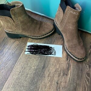 Brown Suede Ankle Boots with Studded Detail